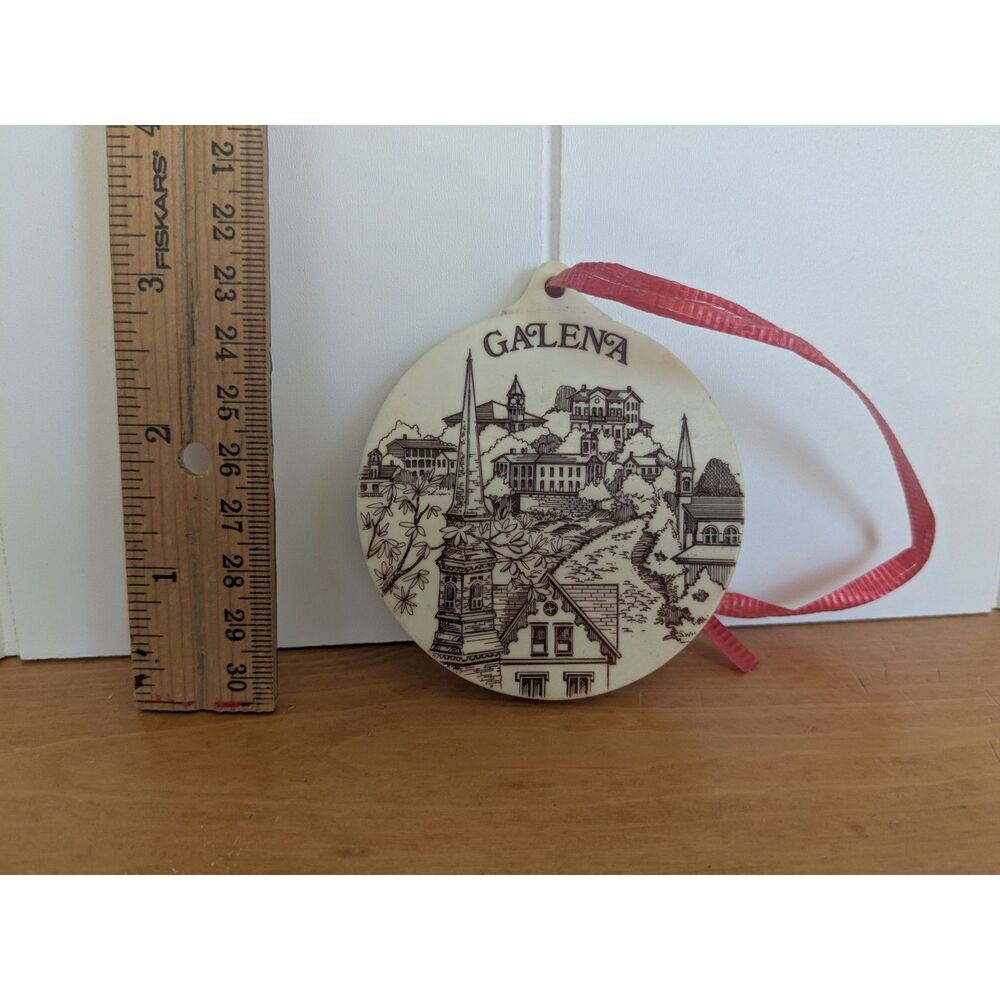Vintage Galena, IL Christmas Tree Ornament - Round disk with Galena scene
